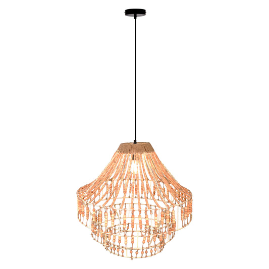 River of Goods Arlo 26"W Ivory and Black Metal Dome Pendant Light with Mango Wood Beads