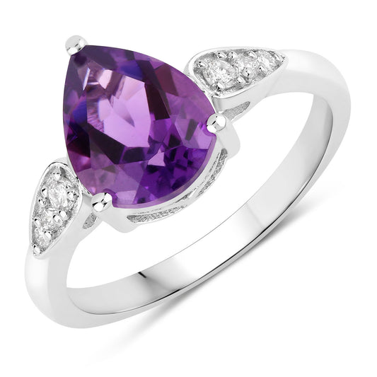 Fine Color Jewels 2.21 Ct Genuine Amethyst and Lab Grown Diamond Silver Ring