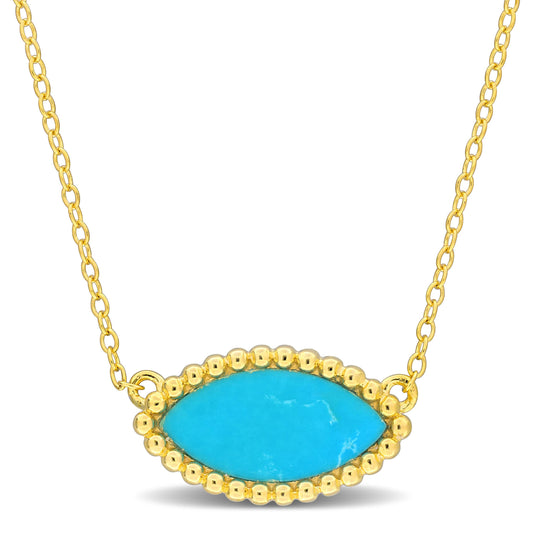 3 CT TGW Created Turquoise Necklace With Chain Yellow Silver Length (inches): 17