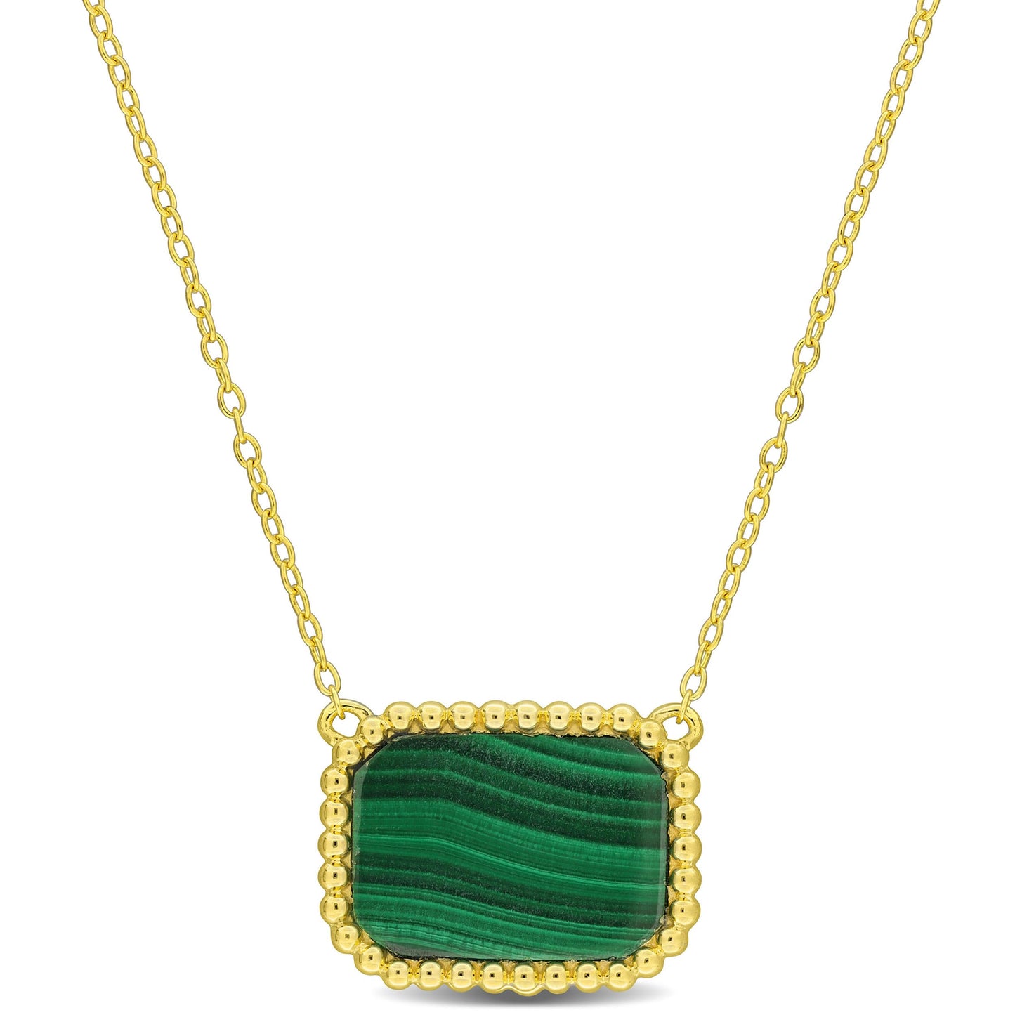5 CT TGW Malachite Necklace With Chain Yellow Silver Length (inches): 17