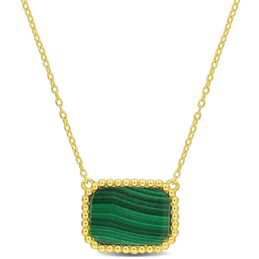 5 CT TGW Malachite Necklace With Chain Yellow Silver Length (inches): 17