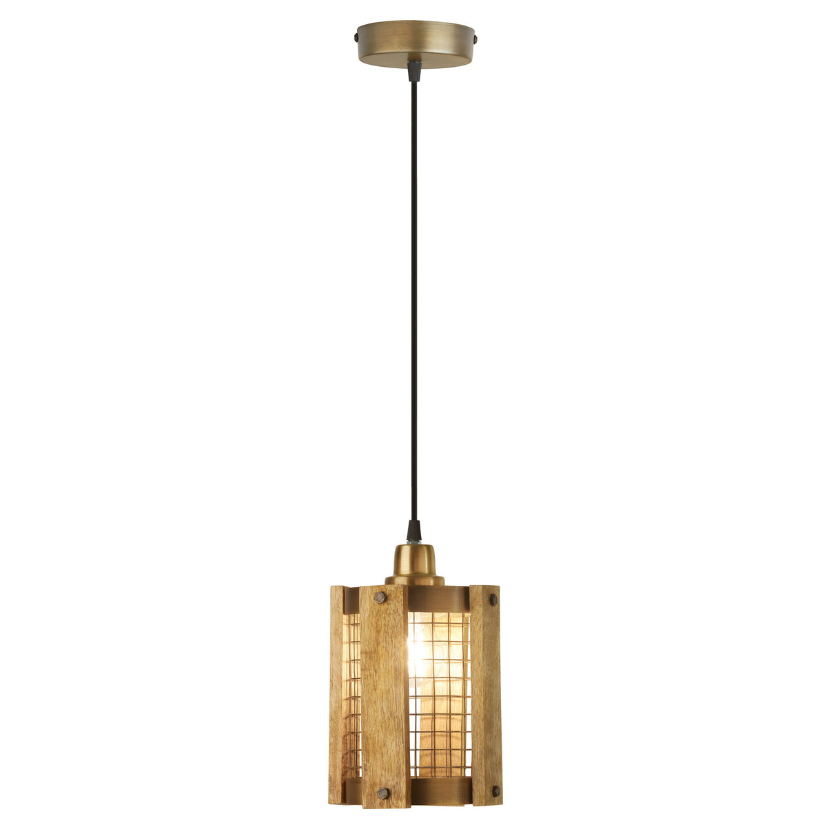 River of Goods 5" W Maxine Brushed Gold Metal Pendant Light with Wood Shade