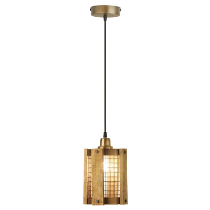 River of Goods 5" W Maxine Brushed Gold Metal Pendant Light with Wood Shade