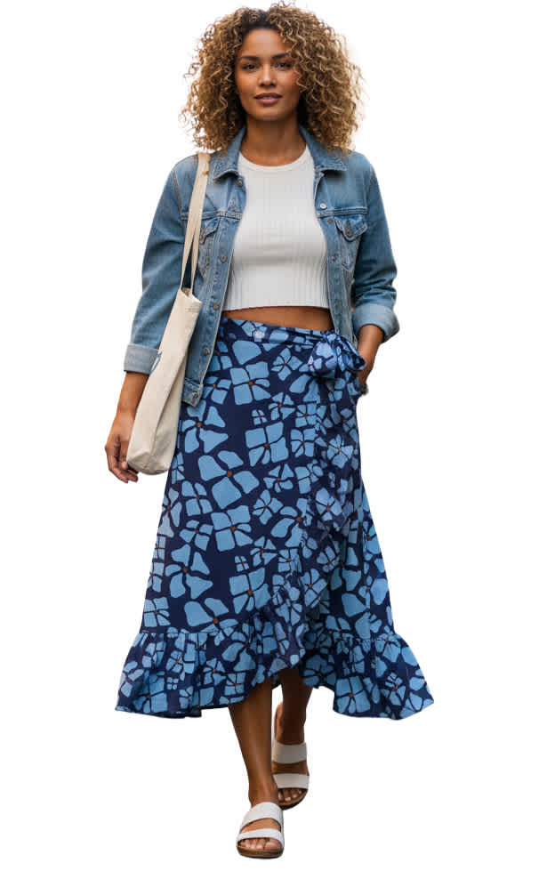Lily by Firmiana Women's Wrap-Style Maxi Skirt with Ruffle Women's