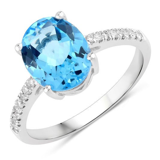 Fine Color Jewels 2.71 Ct Genuine Swiss Blue Topaz and Lab Grown Diamond Silver Ring Style 2
