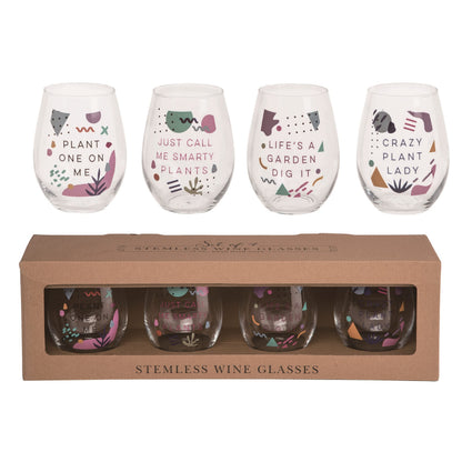 18 Oz Multicolor Spring Stemless Wine Glasses Set of 4 for Plant Enthusiasts Perfect for Spring Celebrations