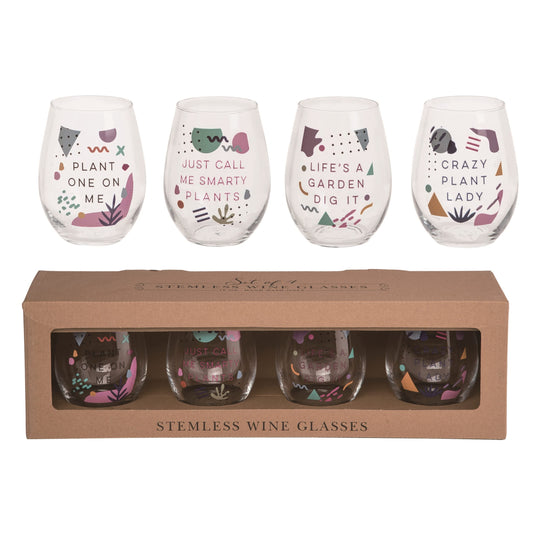 18 Oz Multicolor Spring Stemless Wine Glasses Set of 4 for Plant Enthusiasts Perfect for Spring Celebrations