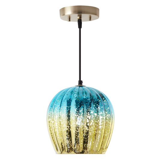 River of Goods 9" W Nalia Glam Gold and Teal Mercury Glass Globe Shade Pendant Light