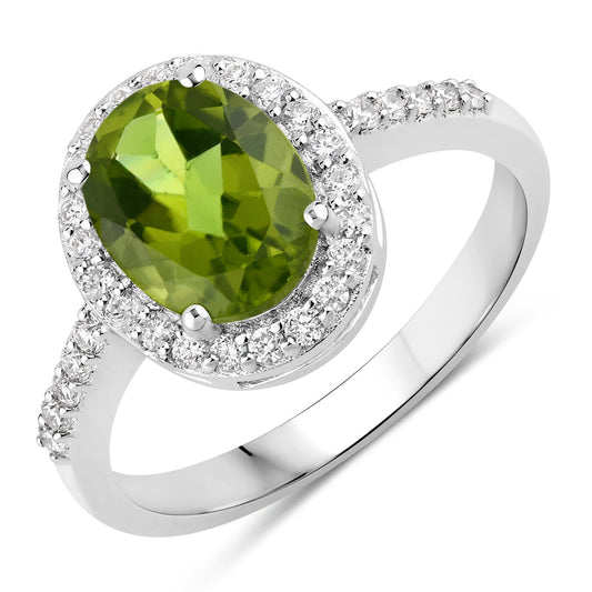 Fine Color Jewels 2.02 Ct Genuine Peridot and Lab Grown Diamond Silver Ring