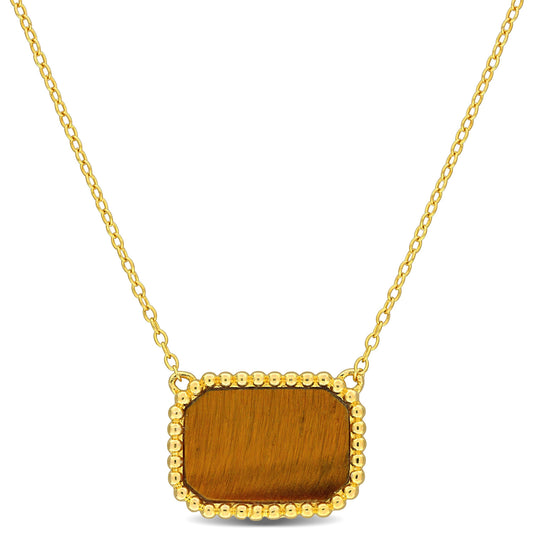 5 CT TGW Tiger eye Necklace With Chain Yellow Silver Length (inches): 17