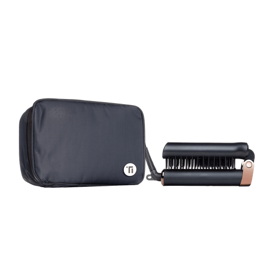 TIRI-PRO - Foldable Hot Brush Hair Straightener with Travel Case – Portable Smoothing Brush with Tourmaline