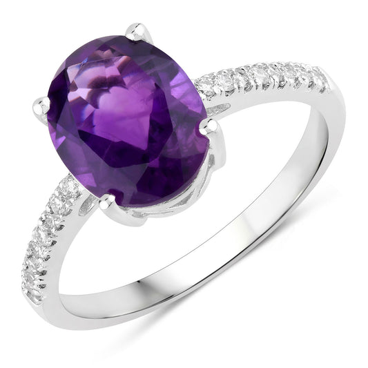 Fine Color Jewels 2.36 Ct Genuine Amethyst and Lab Grown Diamond Silver Ring