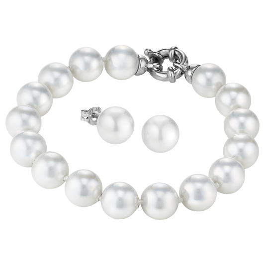 JOIA De Majorca 10mm Organic Man-Made 7.5-inch Pearl Bracelet with 10mm Stud Earrings (White)