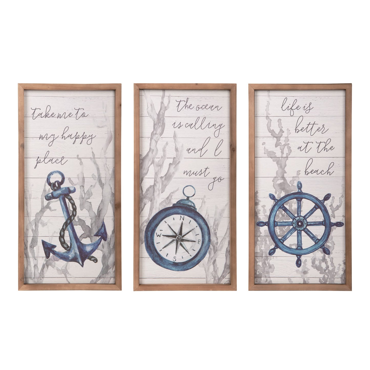 23.63 Inch White Spring Coastal Wall Decor Set of 3 Wood Sign Panels for Home Decoration