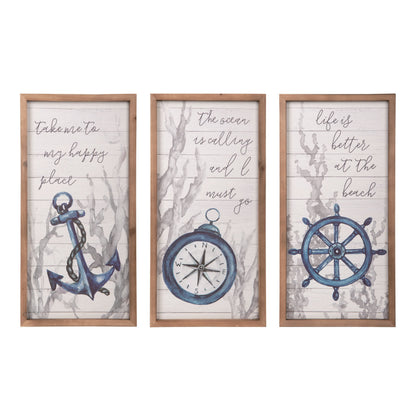 23.63 Inch White Spring Coastal Wall Decor Set of 3 Wood Sign Panels for Home Decoration