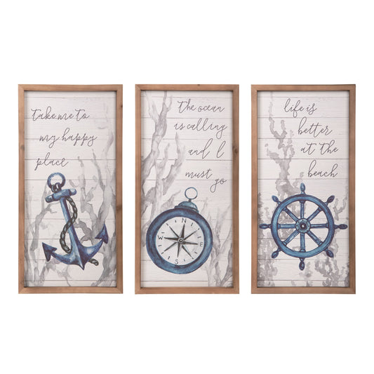 23.63 Inch White Spring Coastal Wall Decor Set of 3 Wood Sign Panels for Home Decoration