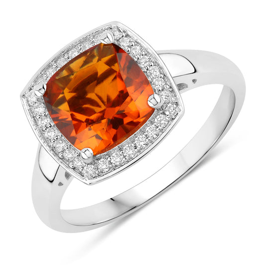 Fine Color Jewels 2.17 Ct Genuine Madeira Citrine and Lab Grown Diamond Silver Halo Ring