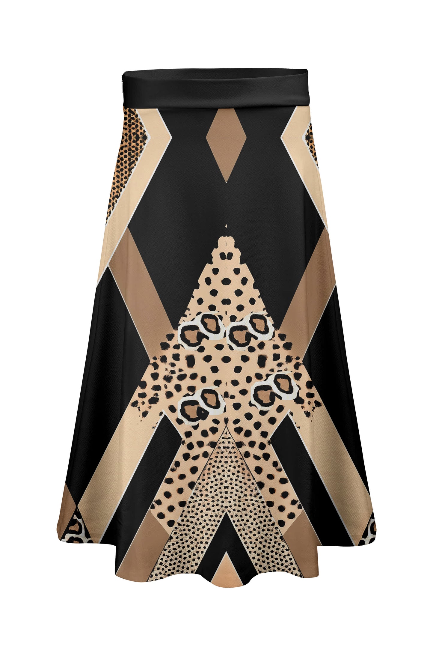 Black Tan Geometric Patchwork Print-