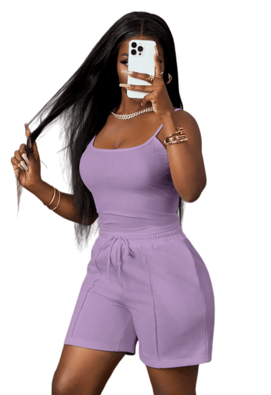 Chic YC Women's Ribbed Cami Top and Drawstring Shorts 2 Piece Set Casual Summer Loungewear