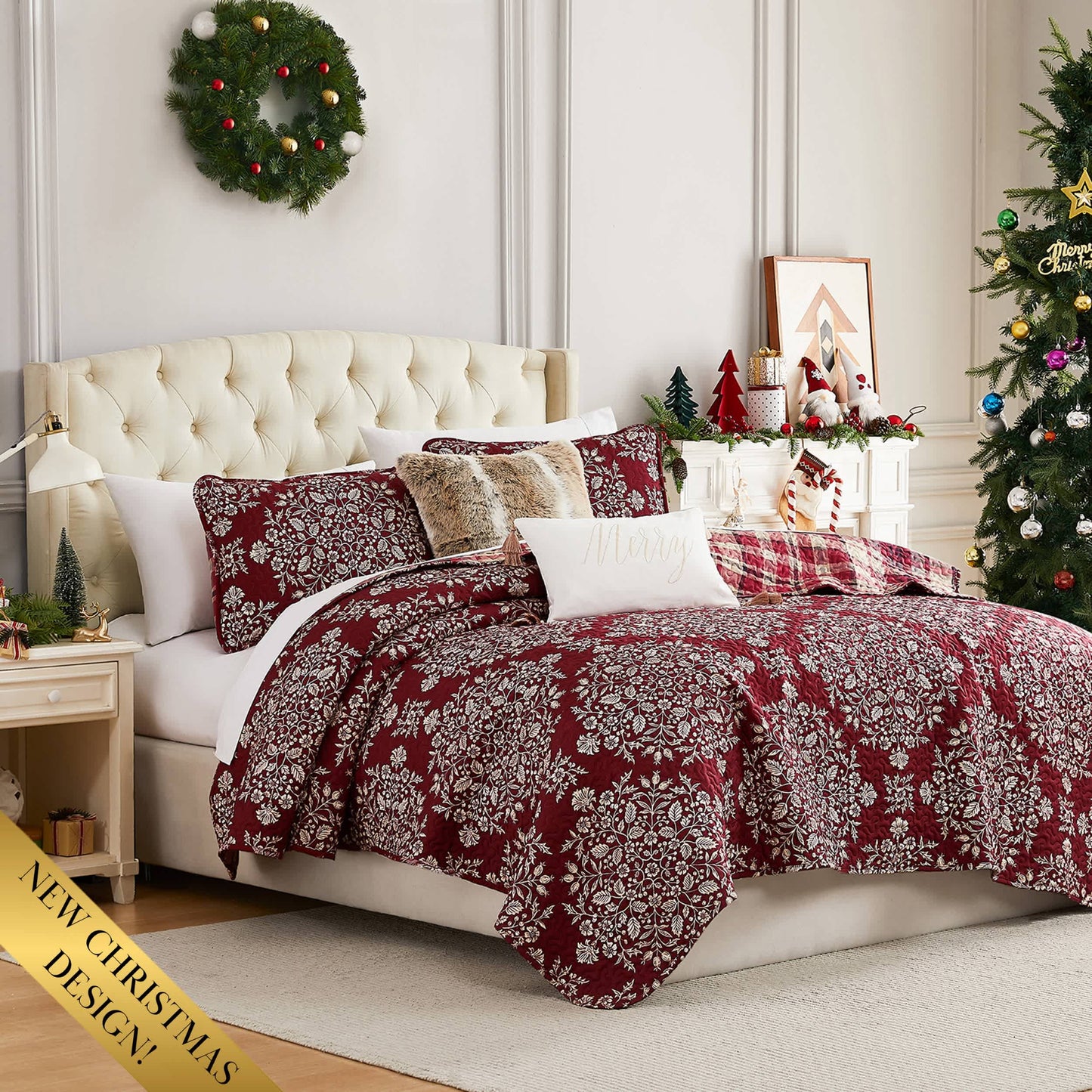Southshore Fine Linens Christmas Carol Oversized 5-Piece Quilt Set