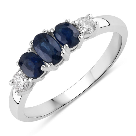 Fine Color Jewels 0.91 Ct Genuine Blue Sapphire and Lab Grown Diamond Silver Ring