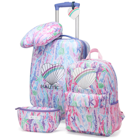 Nautica Kids 18" Airline Approved 5-Piece Carry-on Suitcase Set | Pastel Shell
