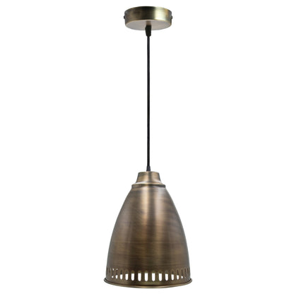 River of Goods 13"H Pierced Brushed Metal Cone Pendant