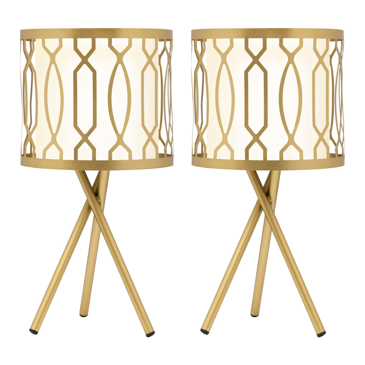 River of Goods Set of 2 Lunita 17.5" Gold Tripod Base Table Lamps with White Fabric Drum Shades