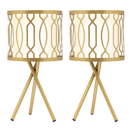 River of Goods Set of 2 Lunita 17.5" Gold Tripod Base Table Lamps with White Fabric Drum Shades