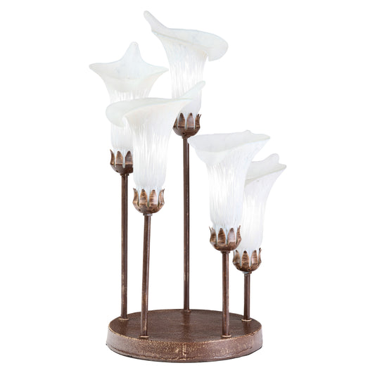 River of Goods 19.5" H Calla Lily Bronze Base with White Glass Bell Shades Candlestick Table Lamp