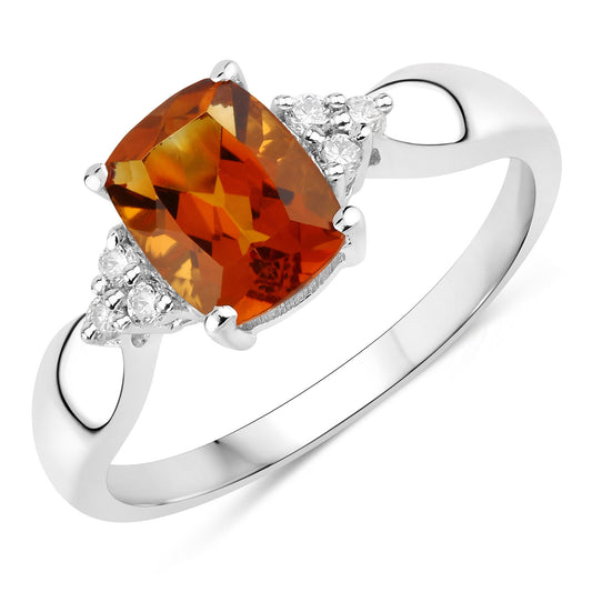 Fine Color Jewels 1.39 Ct Genuine Madeira Citrine and Lab Grown Diamond Silver Cushion Cut Cocktail Ring