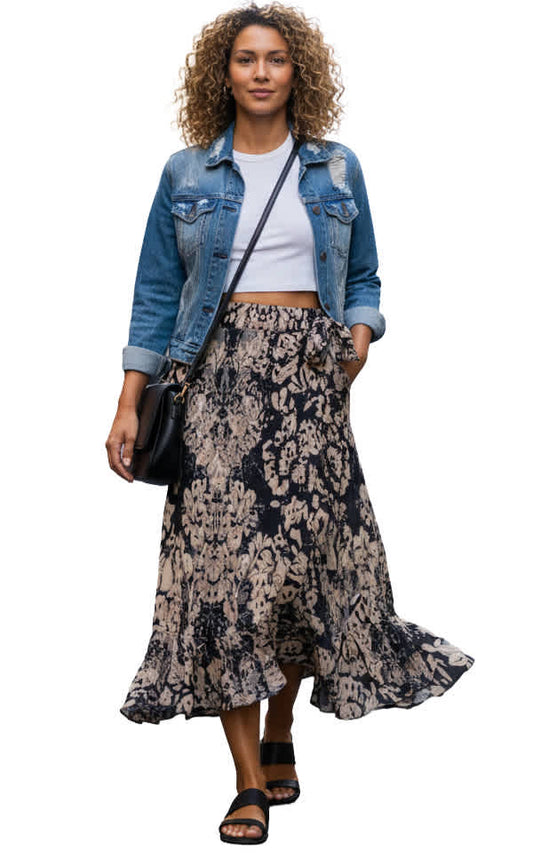 Lily by Firmiana Women’s Wrap-Style Maxi Skirt with Ruffle Women’s Apparel