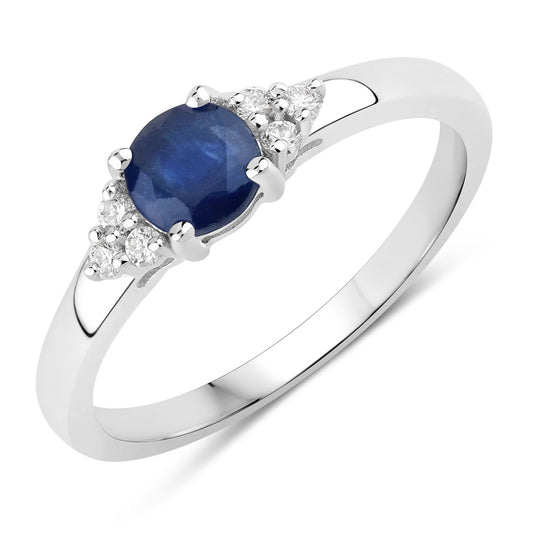 Fine Color Jewels 0.74 Ct Genuine Oval Blue Sapphire and Lab Grown Diamond Silver Cocktail Ring