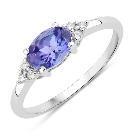Fine Color Jewels 0.84 Ct Genuine Tanzanite and Lab Grown Diamond Silver Ring Style 2