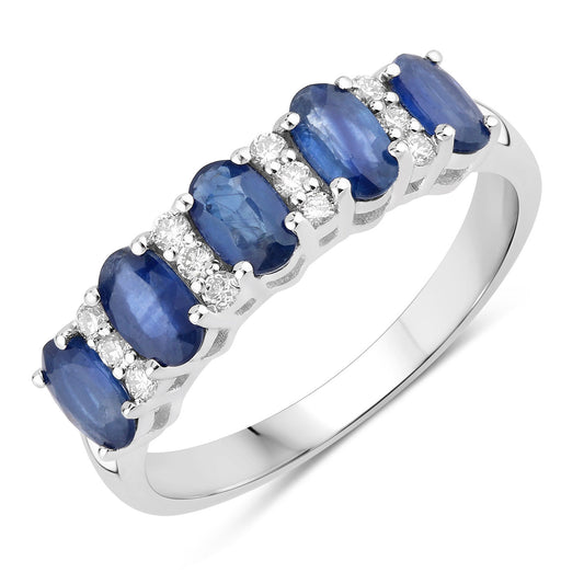 Fine Color Jewels 1.42 Ct Genuine Blue Sapphire and Lab Grown Diamond Silver Ring