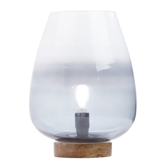 River of Goods 10.5" H Briggs Blue/White Ombre Globe-Like Shade Accent Lamp with a Mango Wood Block Base