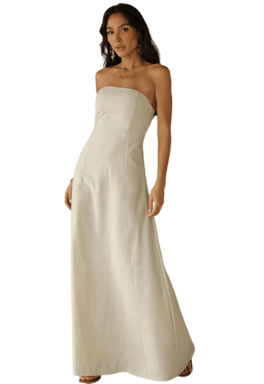 Chic YC Women's Linen Strapless Maxi Dress Sleeveless Elegant Summer Party Dress