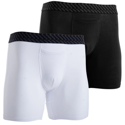 2-Pack: Tommy John 6" Cotton Basics Boxer Brief (Black / White Small)