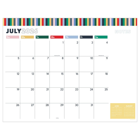 July 2026 - June 2027 Long Weekend Desk Pad Monthly Blotter Calendar