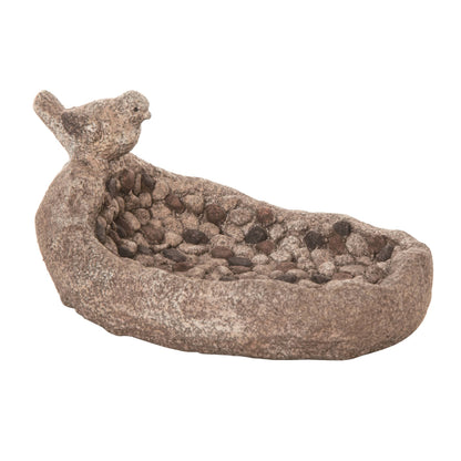 13.75 Inch Gray Spring Faux Pebble Birdbath Decorative Object Polyresin Garden Decor