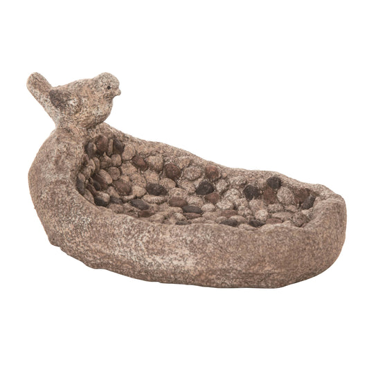 13.75 Inch Gray Spring Faux Pebble Birdbath Decorative Object Polyresin Garden Decor