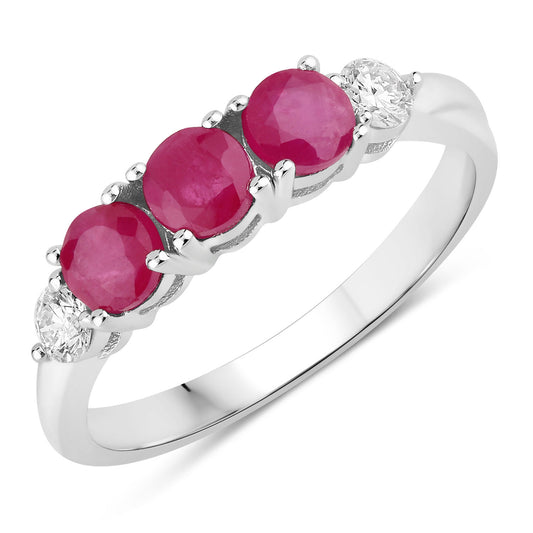Fine Color Jewels 1.03 Ct Genuine Mozambique Ruby and Lab Grown Diamond Silver 5 Stone Ring