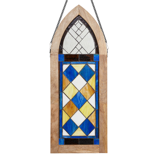 River of Goods 36" H Victorian Checkerboard Cathedral-Style Stained Glass Window Panel