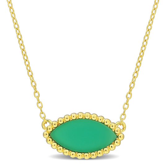 3 CT TGW Light Green Chalcedony Necklace With Chain Yellow Silver Length (inches