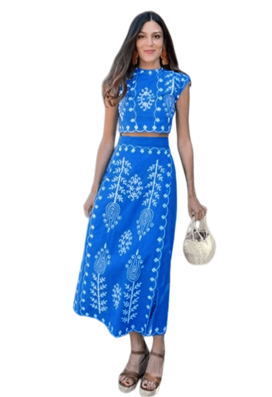 Chic YC Women's Ethnic Print Crop Top and Wrap Midi Skirt 2 Piece Set Casual Summer Boho Outfit