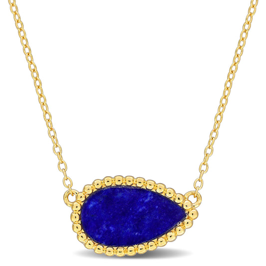 4 CT TGW Lapis Necklace With Chain Yellow Silver Length (inches): 17