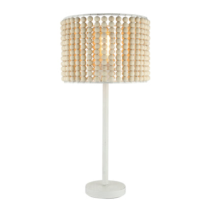 River of Goods 25" Eliza White Metal & Tan Wood Beaded Drum Shade Table Lamp