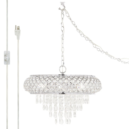 River of Goods 14.25"H Clear and Chrome Tiered Crystal Glass Plug-in and Hardwire Hanging Chandelier