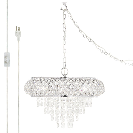 River of Goods 14.25"H Clear and Chrome Tiered Crystal Glass Plug-in and Hardwire Hanging Chandelier