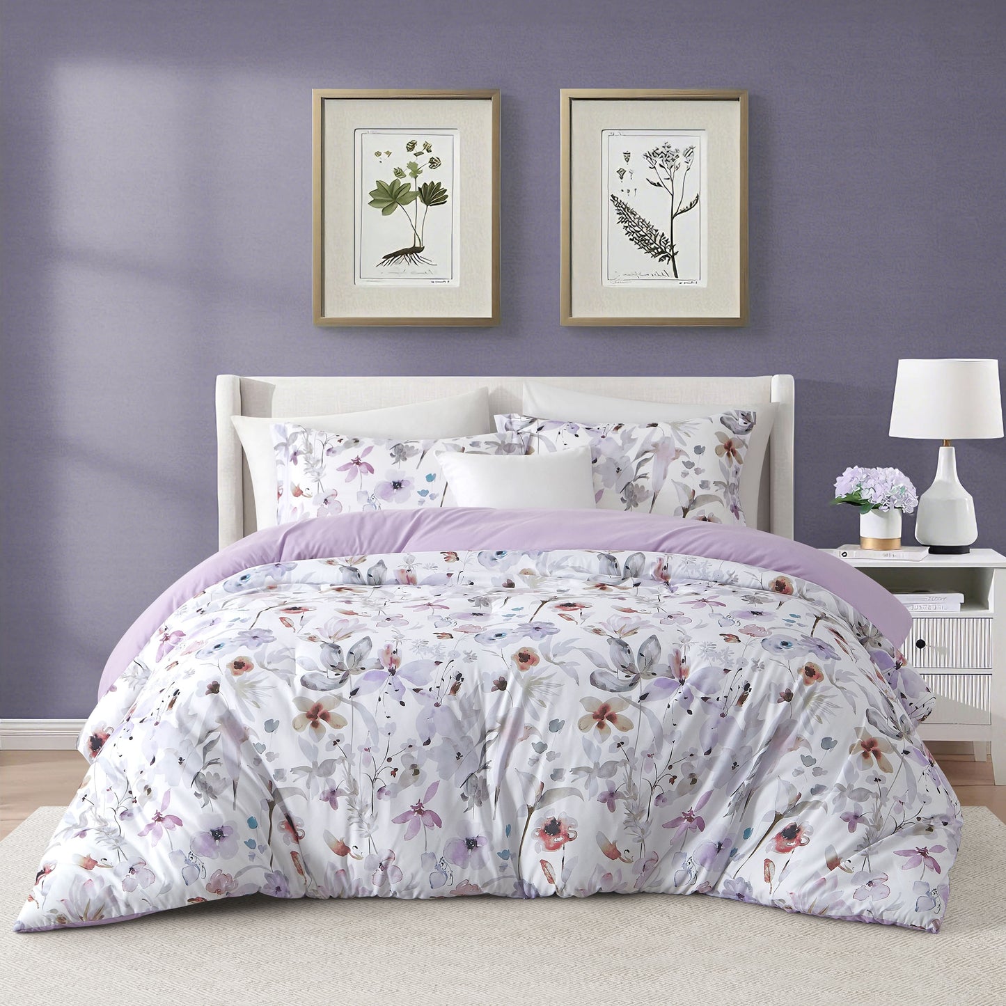 Nanshing Purple Comforter Set, 2 Piece Elegant Floral Bedding, Microfiber Print Bedding Set, Super Soft Comforter & 1 Pillow Sham, Home Decor